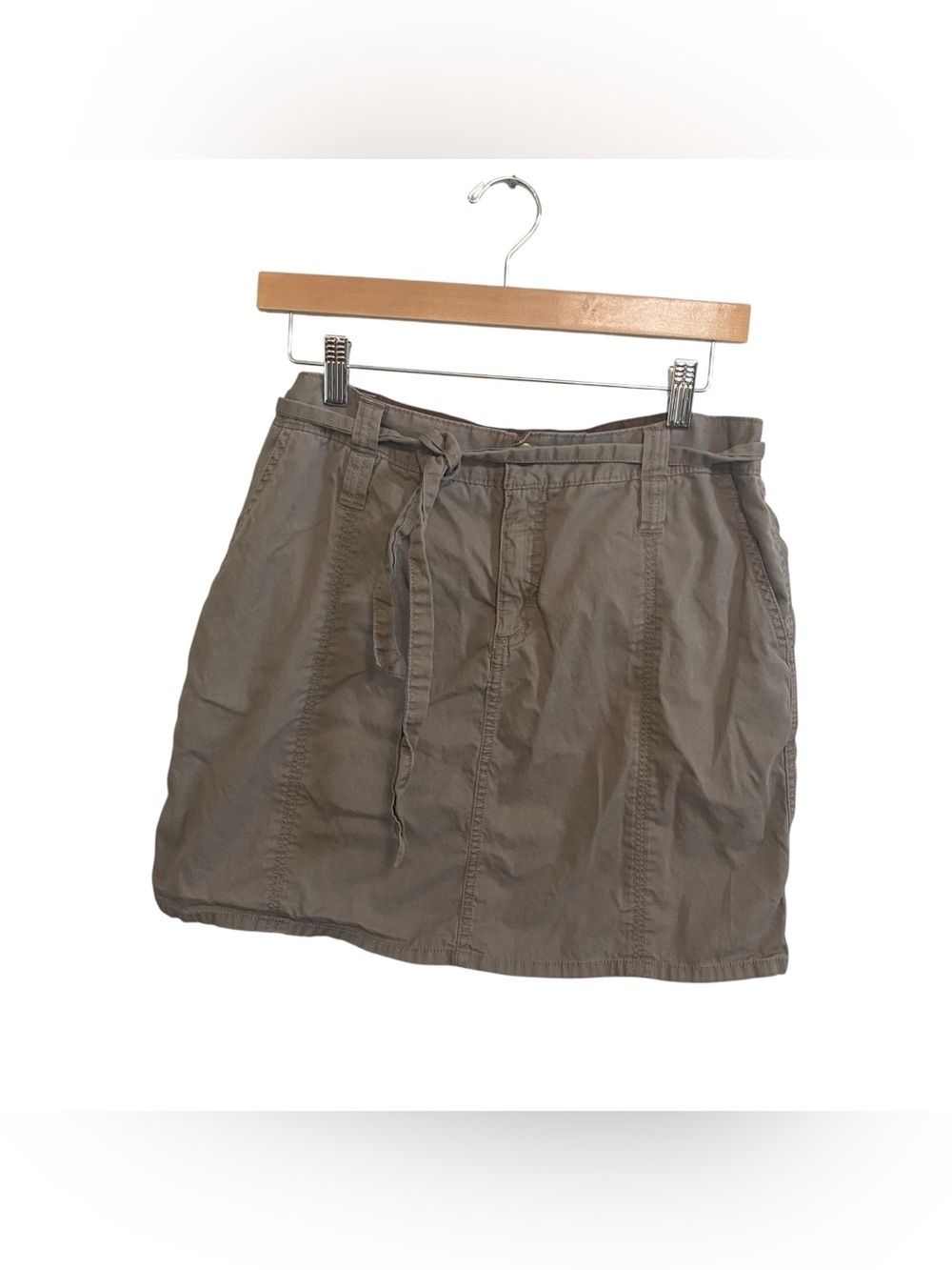 Free People Vintage Y2k Gray Brown Greige Cotton Belted Surplus Mini Skirt Sz 6